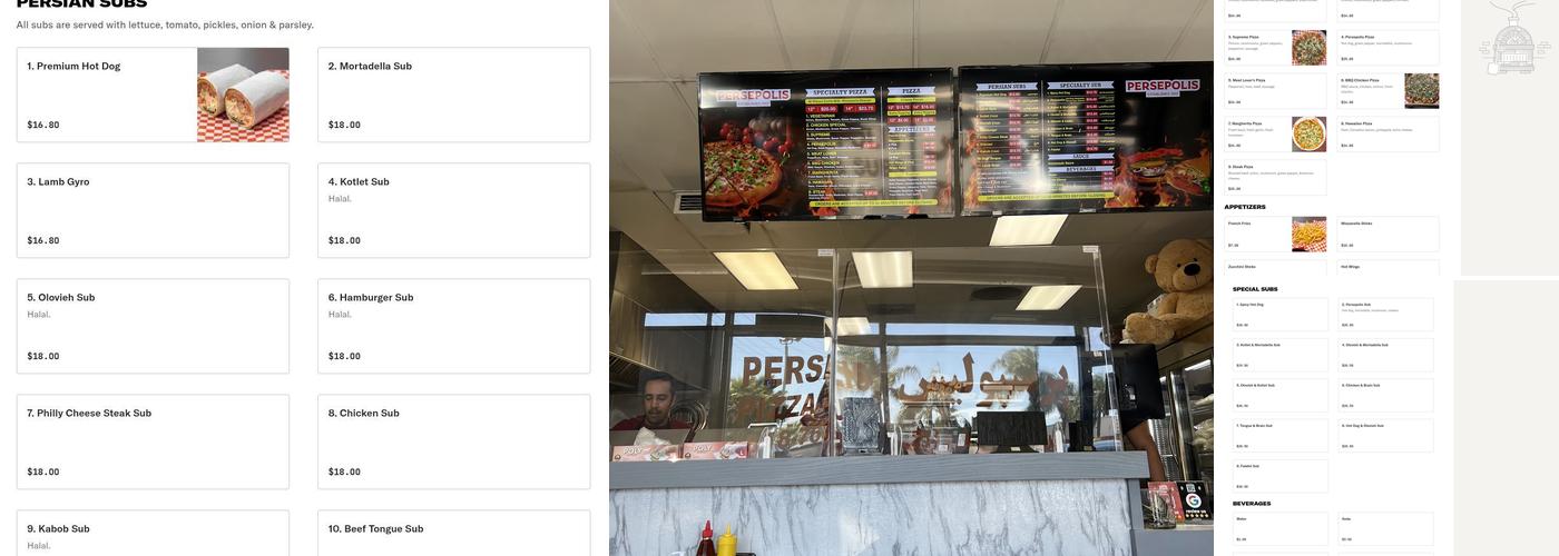 Persepolis Pizza & Subs Menu