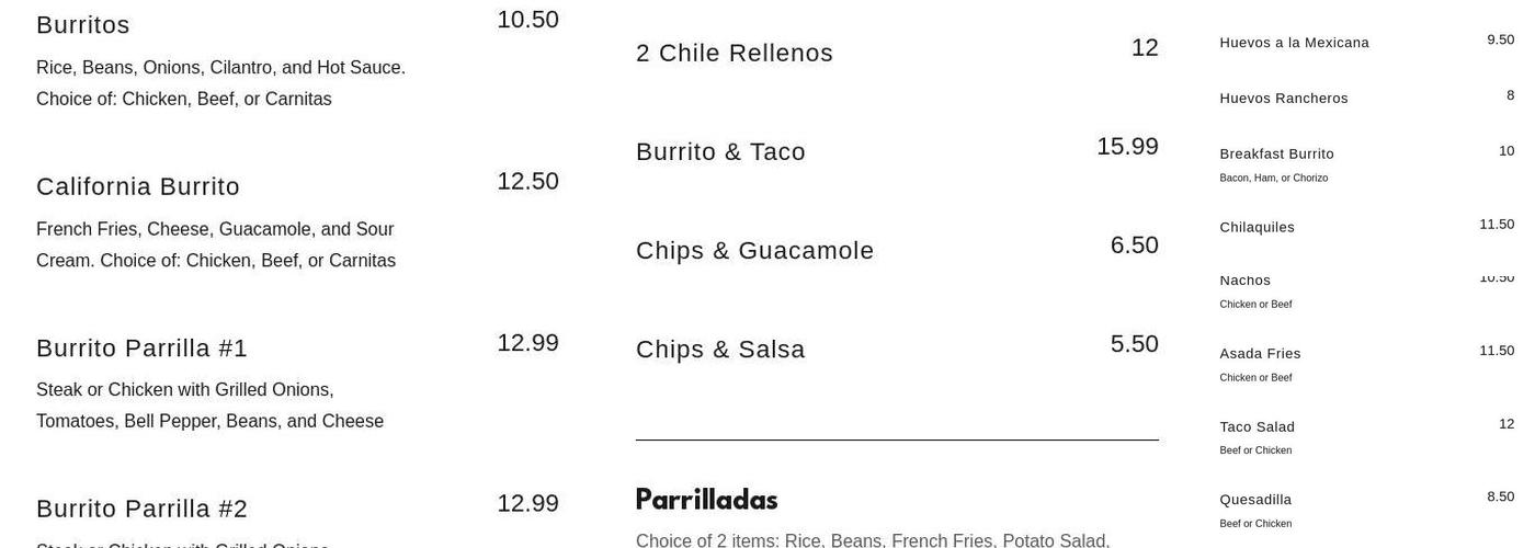 La Parrilla Fresh Menu