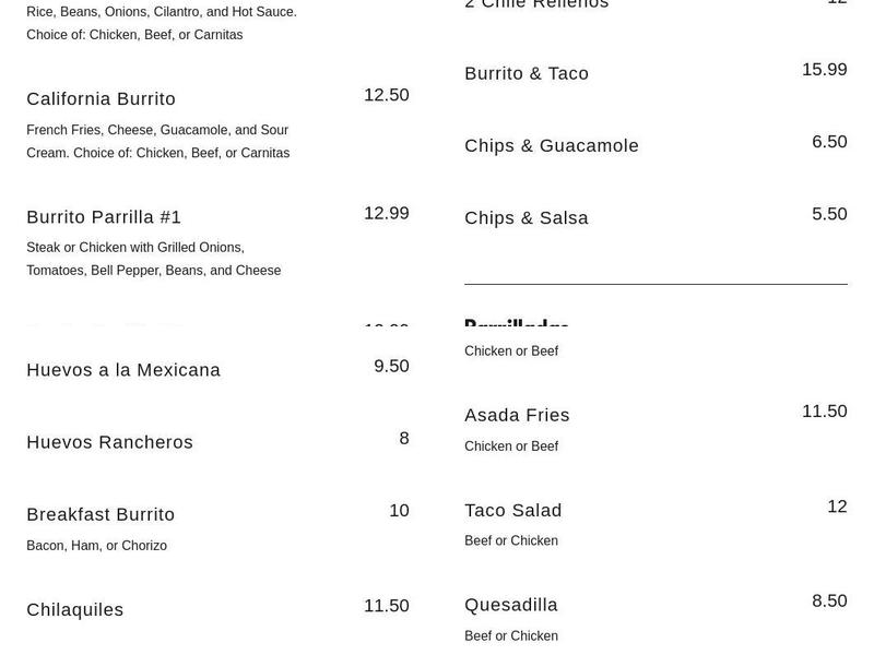La Parrilla Fresh Menu