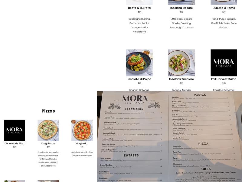 Mora Italiano Menu