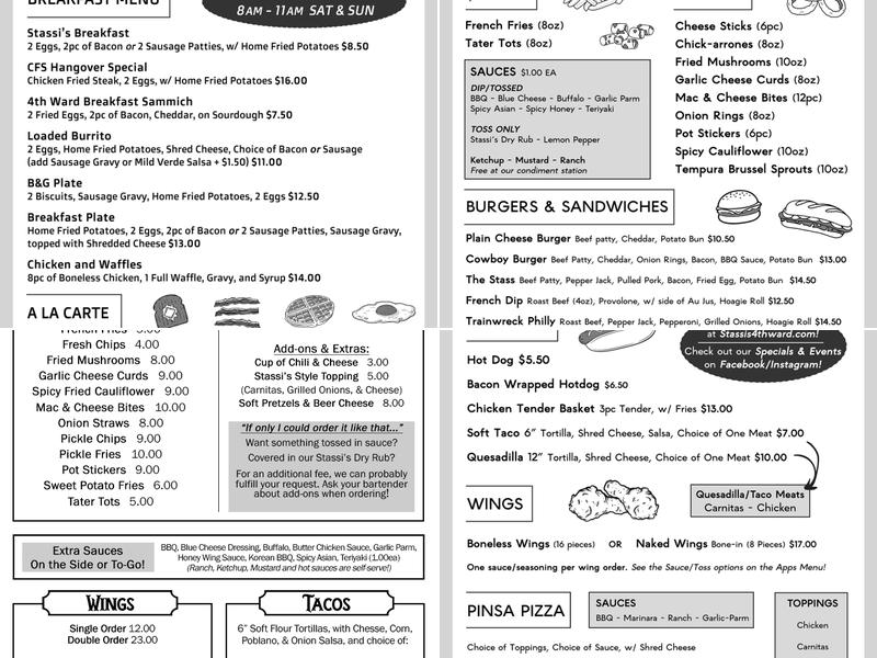 Stassi's Fourth Ward Tavern Menu