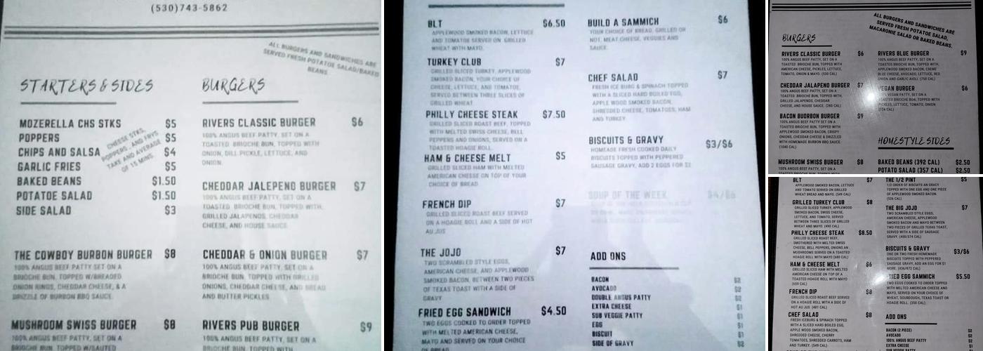 River's Edge pub Menu