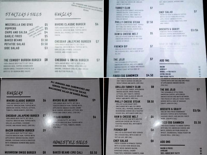 River's Edge pub Menu