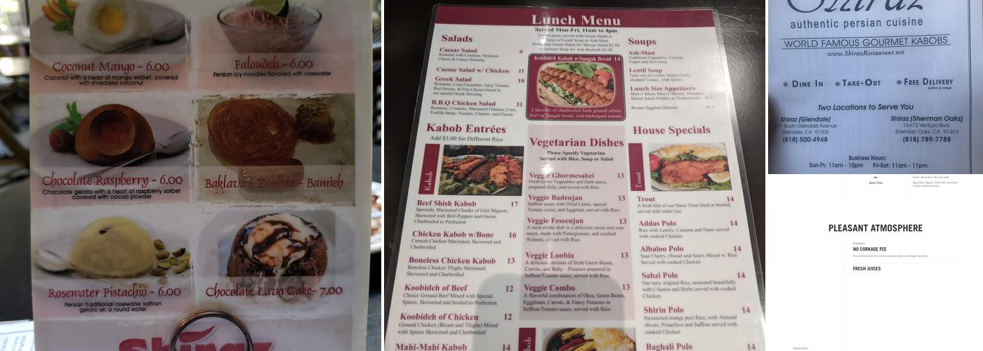 Shiraz Restaurant Menu