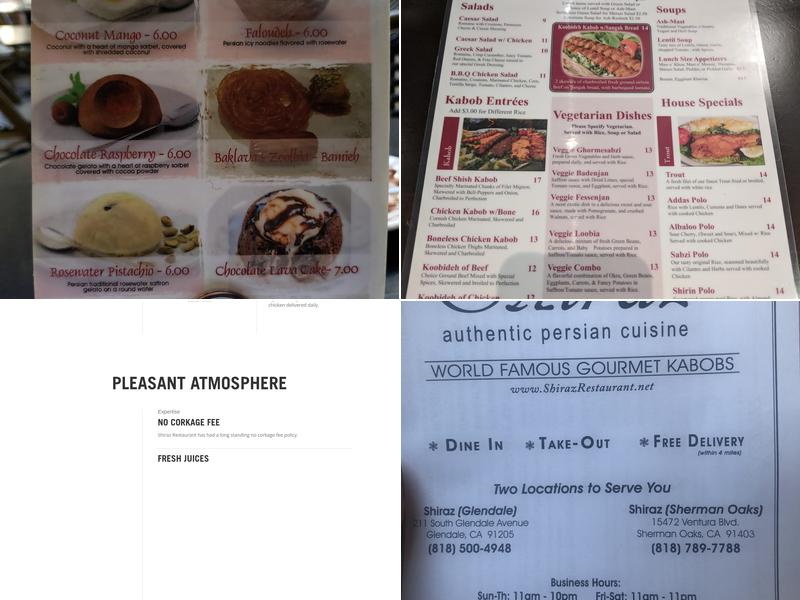 Shiraz Restaurant Menu