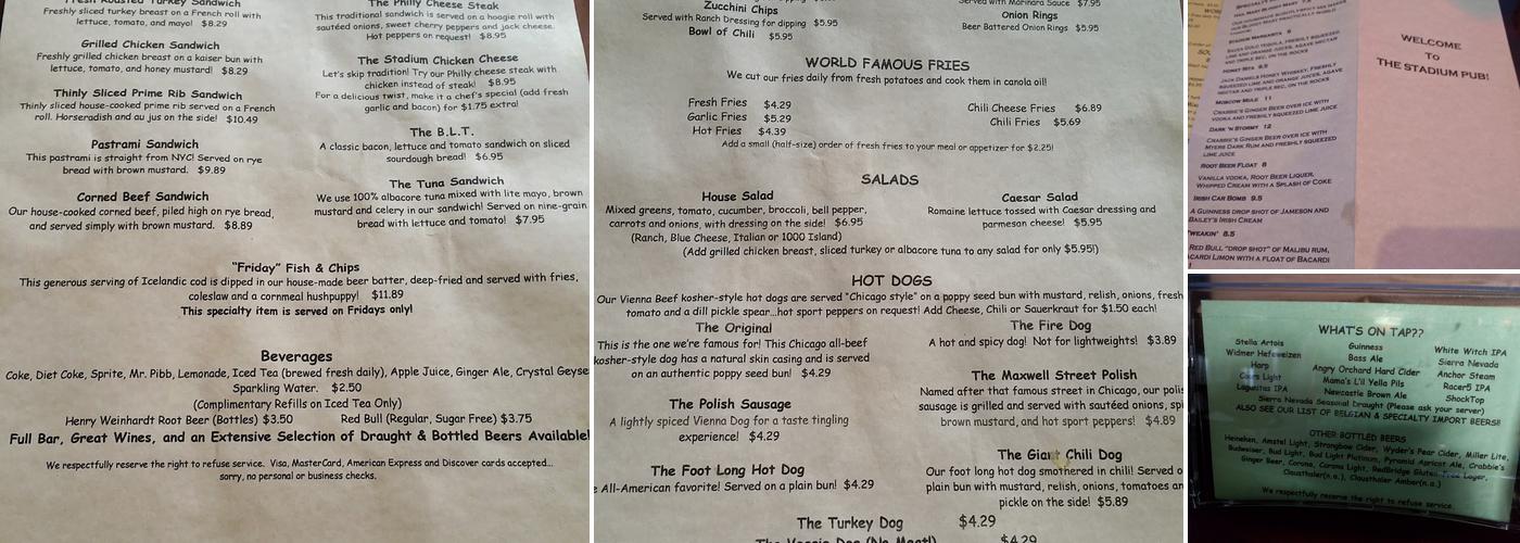 Stadium Pub Menu