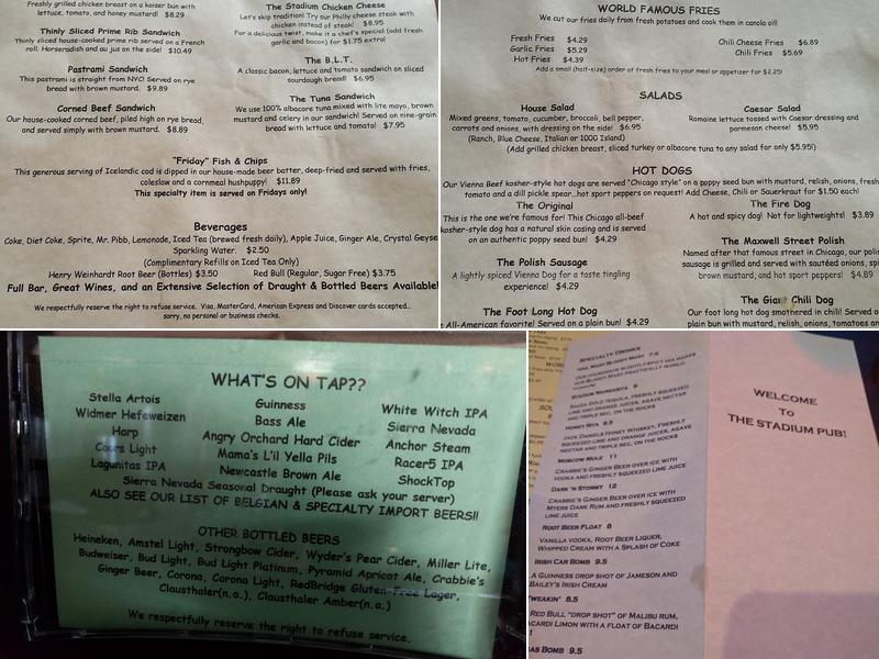 Stadium Pub Menu