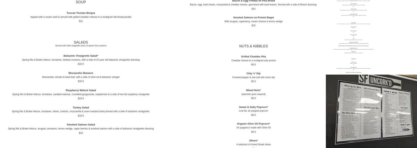 SF Uncork'd Menu