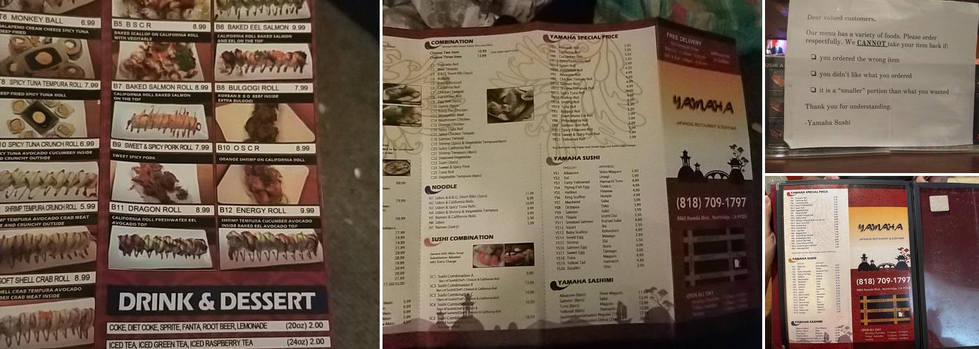 Yamaha Japanese Restaurant and Sushi Bar Menu