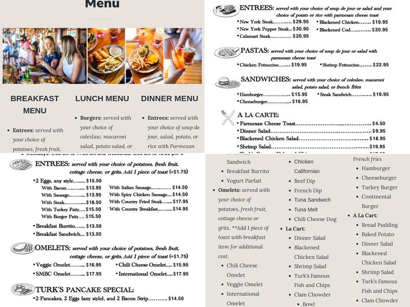 Turk's Dana Warf Restaurant Menu