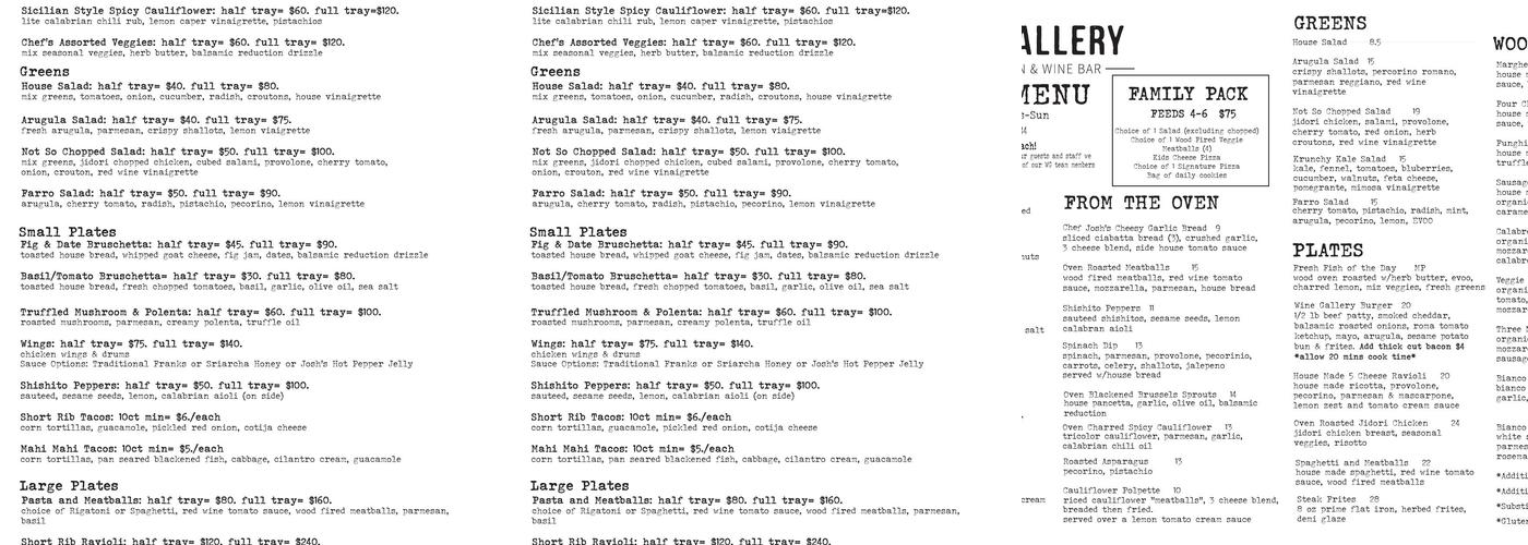 Wine Gallery Menu