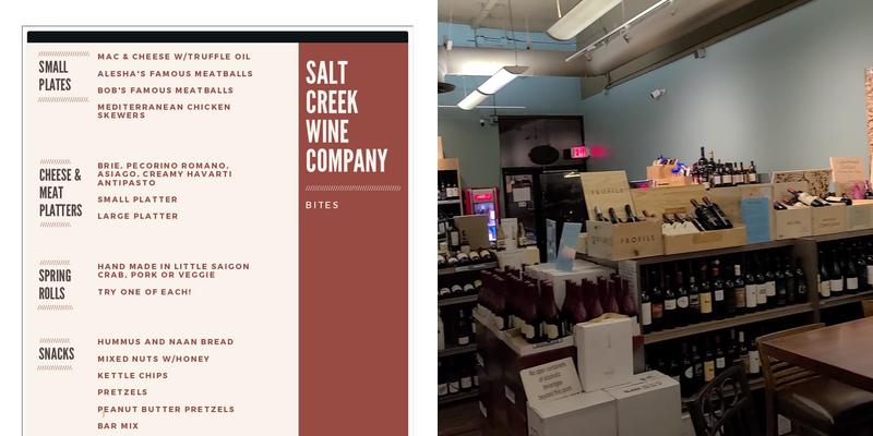 Salt Creek Wine Company Menu