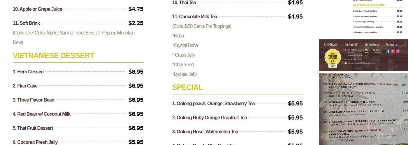 Phở Saigon 1 Menu