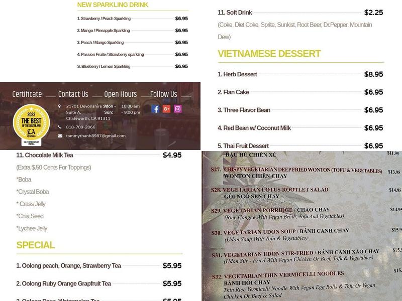 Phở Saigon 1 Menu