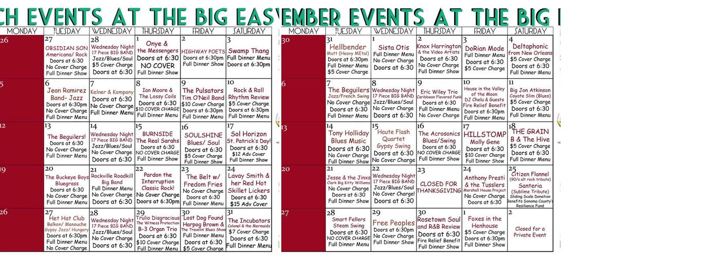 The Big Easy Menu