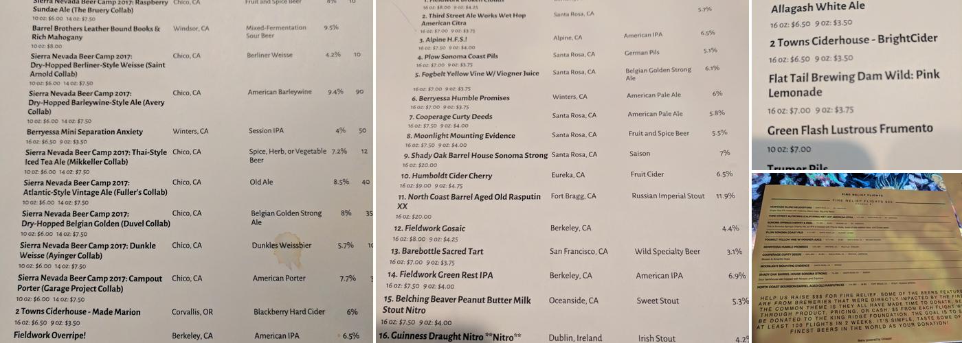 Pint Size Lounge Menu