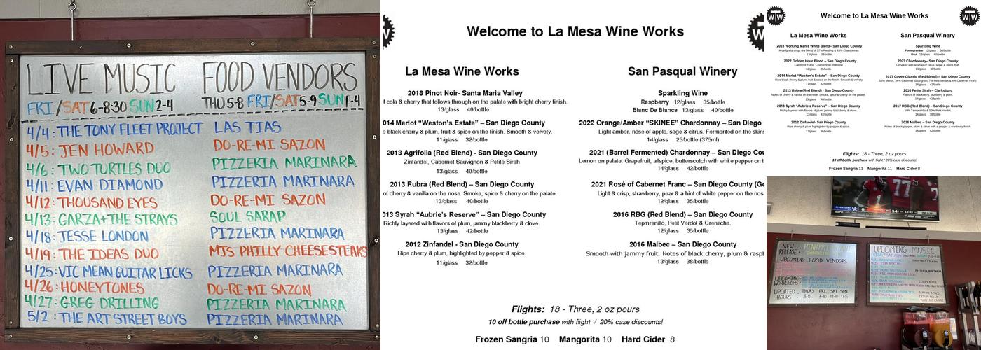 La Mesa Wine Works Menu
