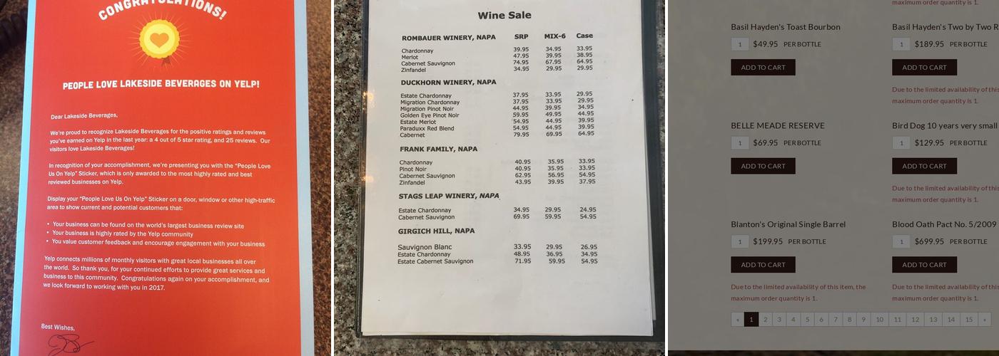 Lakeside Beverages Menu