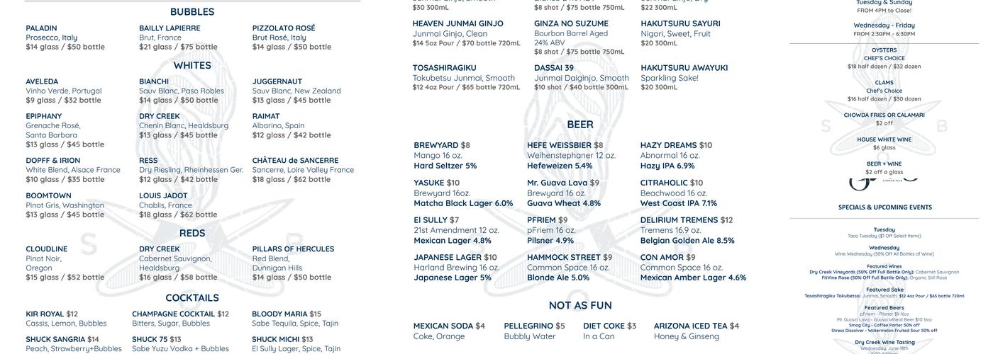 Shuck Oyster Bar Menu