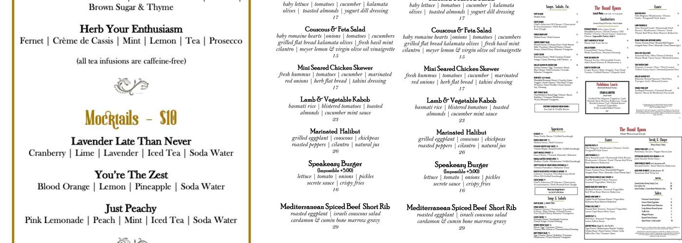 The Speakeasy Novato Menu