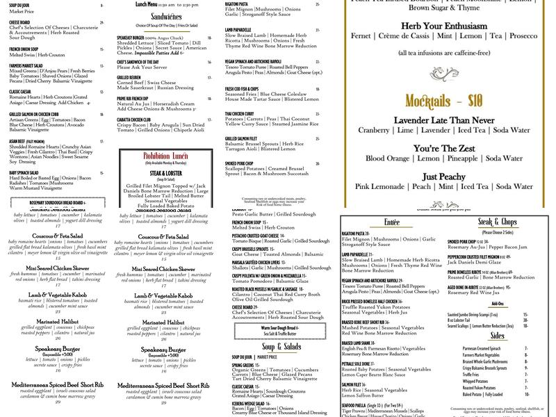 The Speakeasy Novato Menu