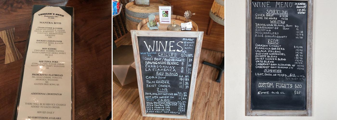 Mantra Wines Menu