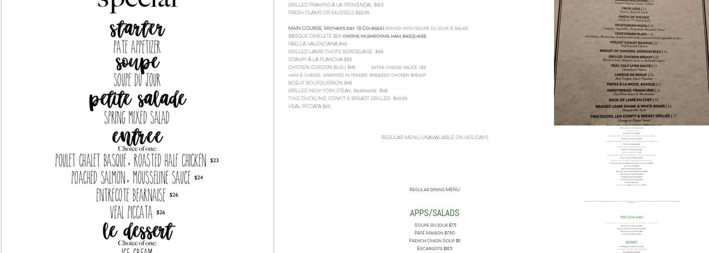 Le Chalet Basque Restaurant Menu