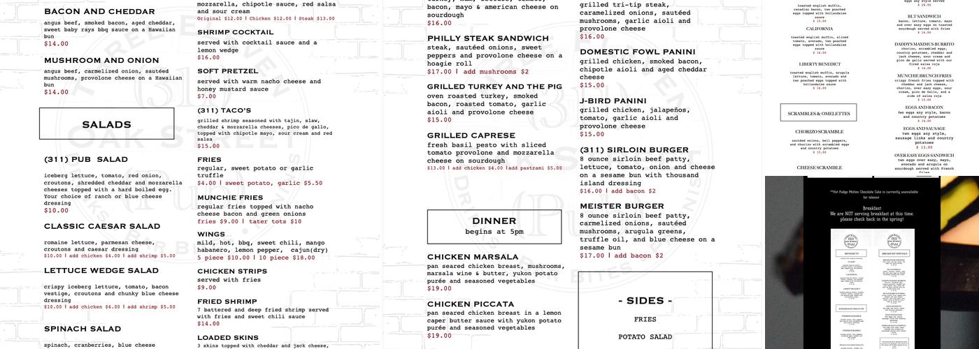 311 Oak St Pub Menu
