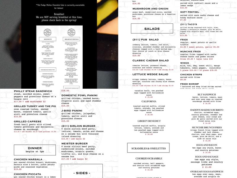 311 Oak St Pub Menu