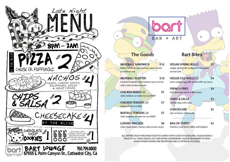 Bart Lounge Menu