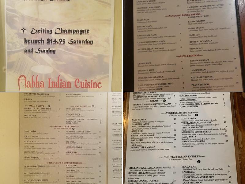Aabha Indian Cuisine Menu