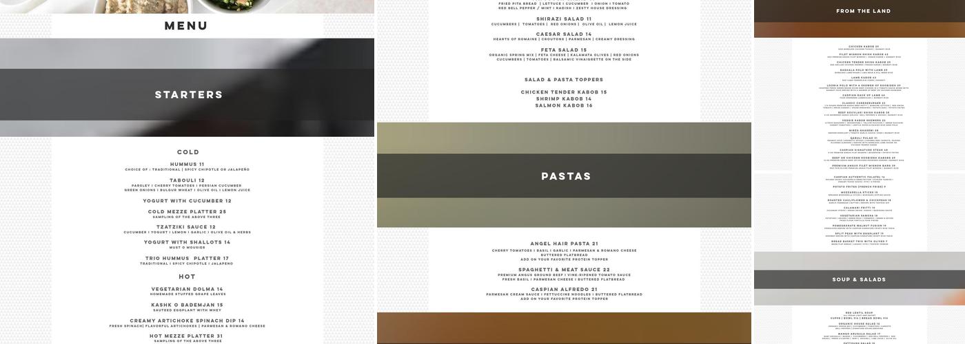 Caspian Mediterranean kitchen Menu