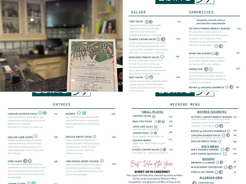 Bistro 39 Restaurant and Bar Menu