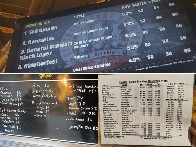 Central Coast Brewing Menu