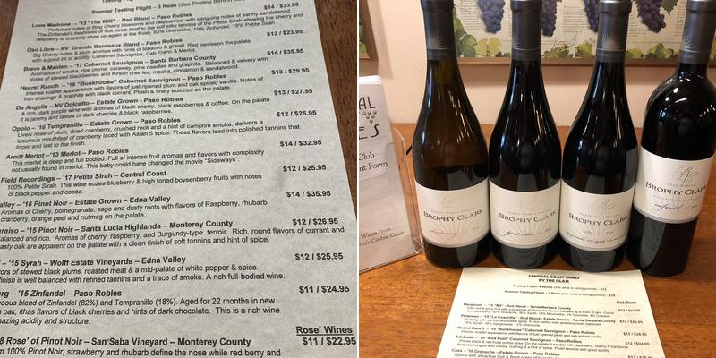 Central Coast Wines Menu