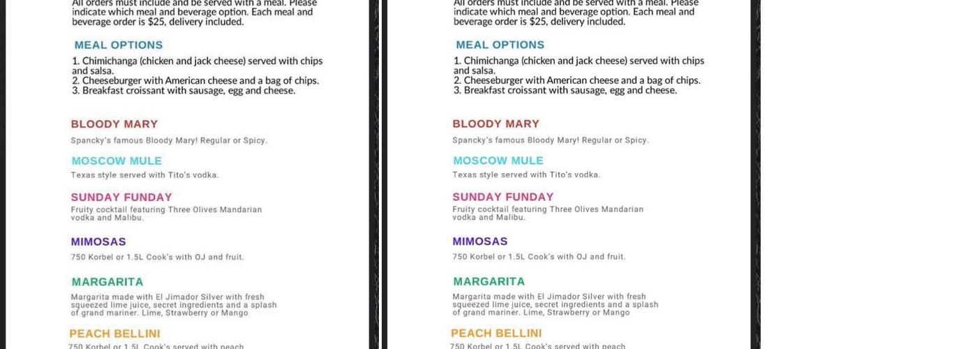 Spancky's Menu