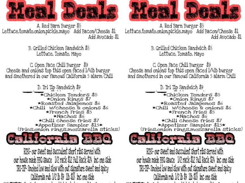 Red Barn Menu