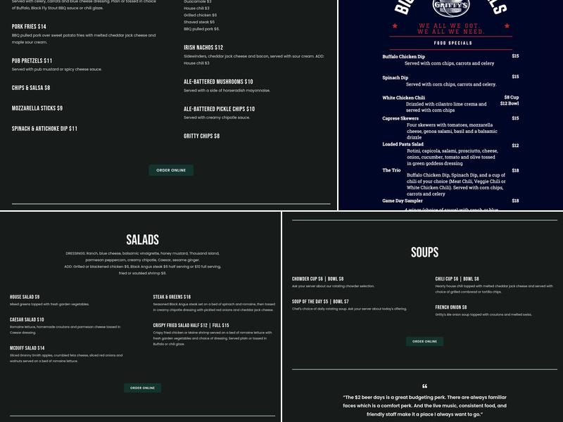 Gritty McDuff's Brew Pub Menu