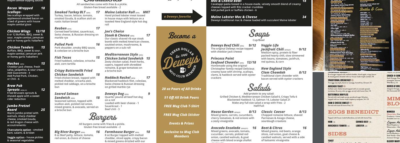 Three Dollar Deweys Menu