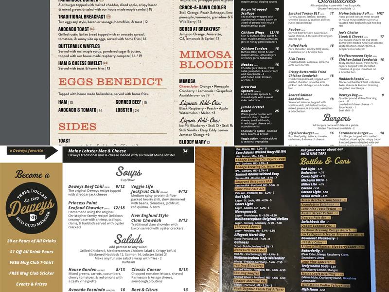 Three Dollar Deweys Menu