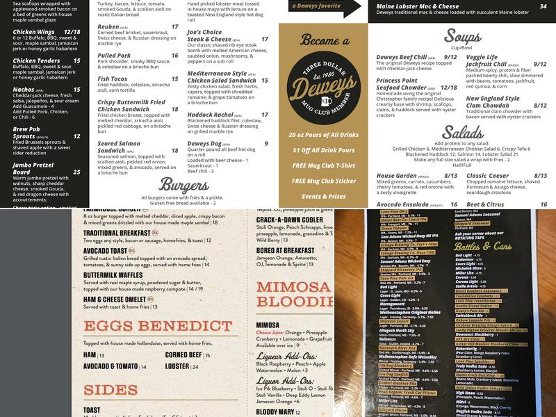 Three Dollar Deweys Menu