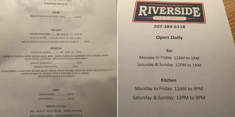 Riverside Menu