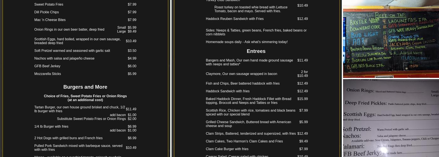 GFB Scottish Pub Menu