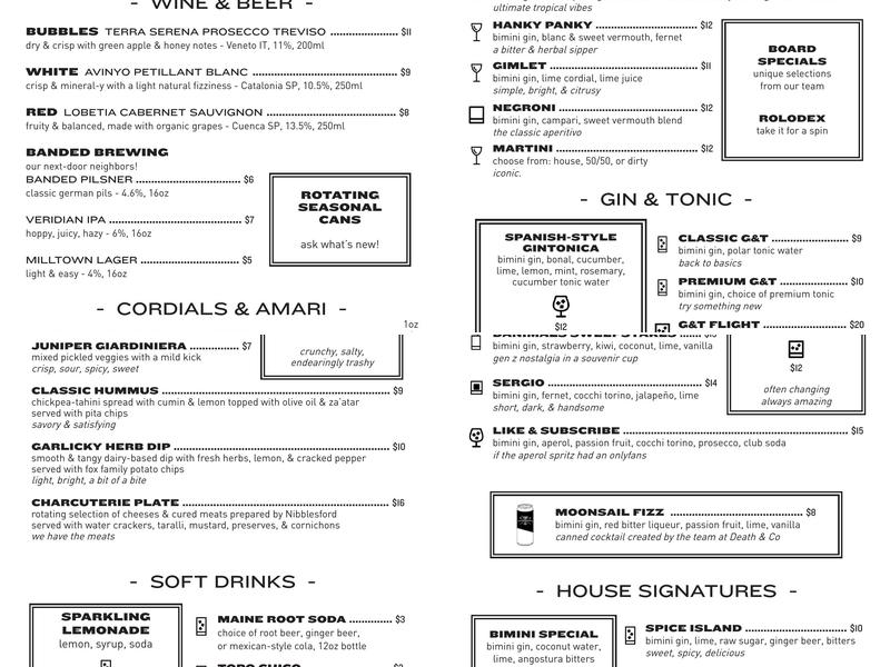 Round Turn Distilling Menu