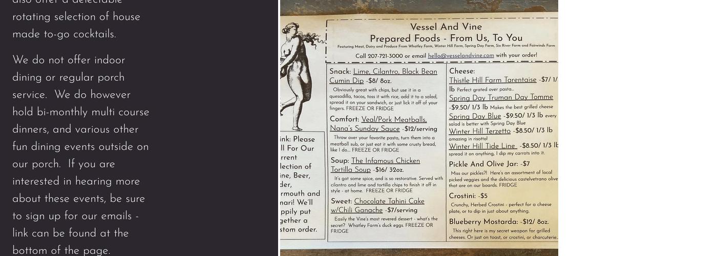 Vessel & Vine Menu