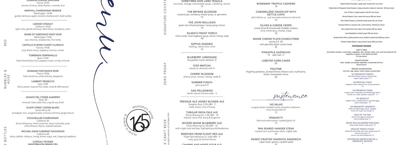 OneSixtyFive Menu