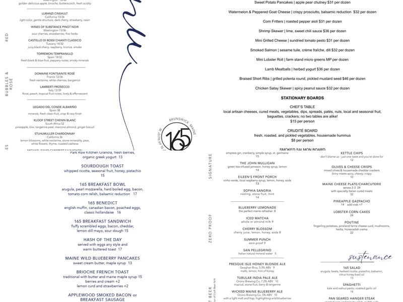 OneSixtyFive Menu