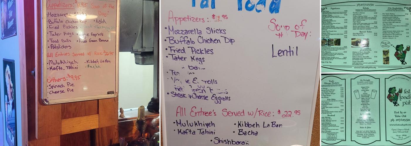 Fat Toad's Pub Menu