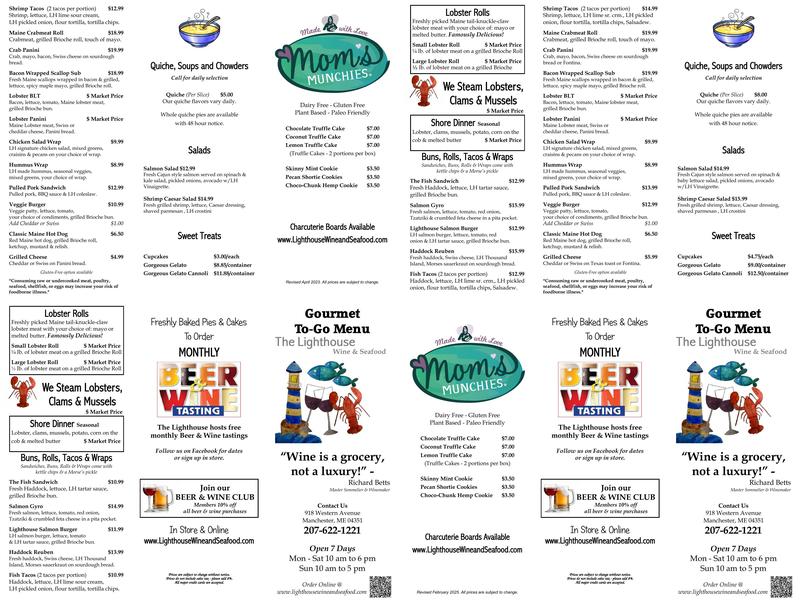 Lighthouse Wine & Seafood Menu