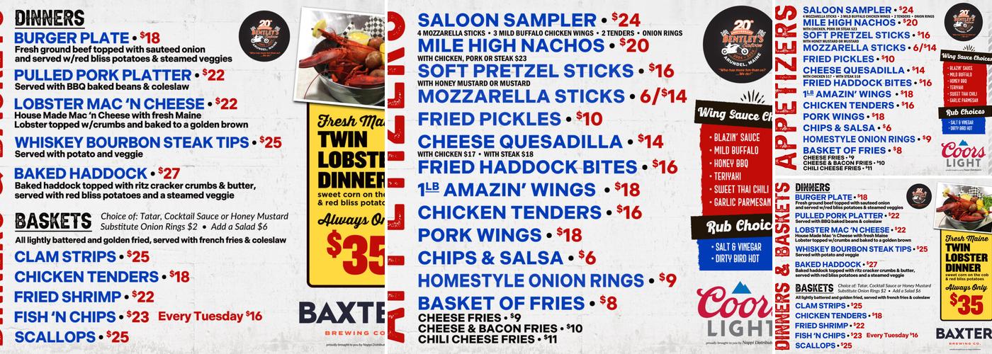 Bentley's Saloon Menu